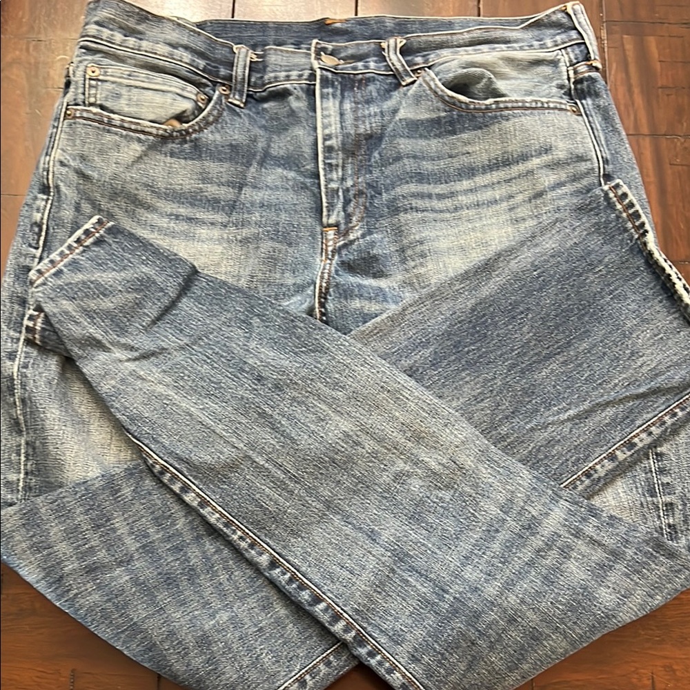 J. Crew Blue Straight Jeans with Authentic Distressing